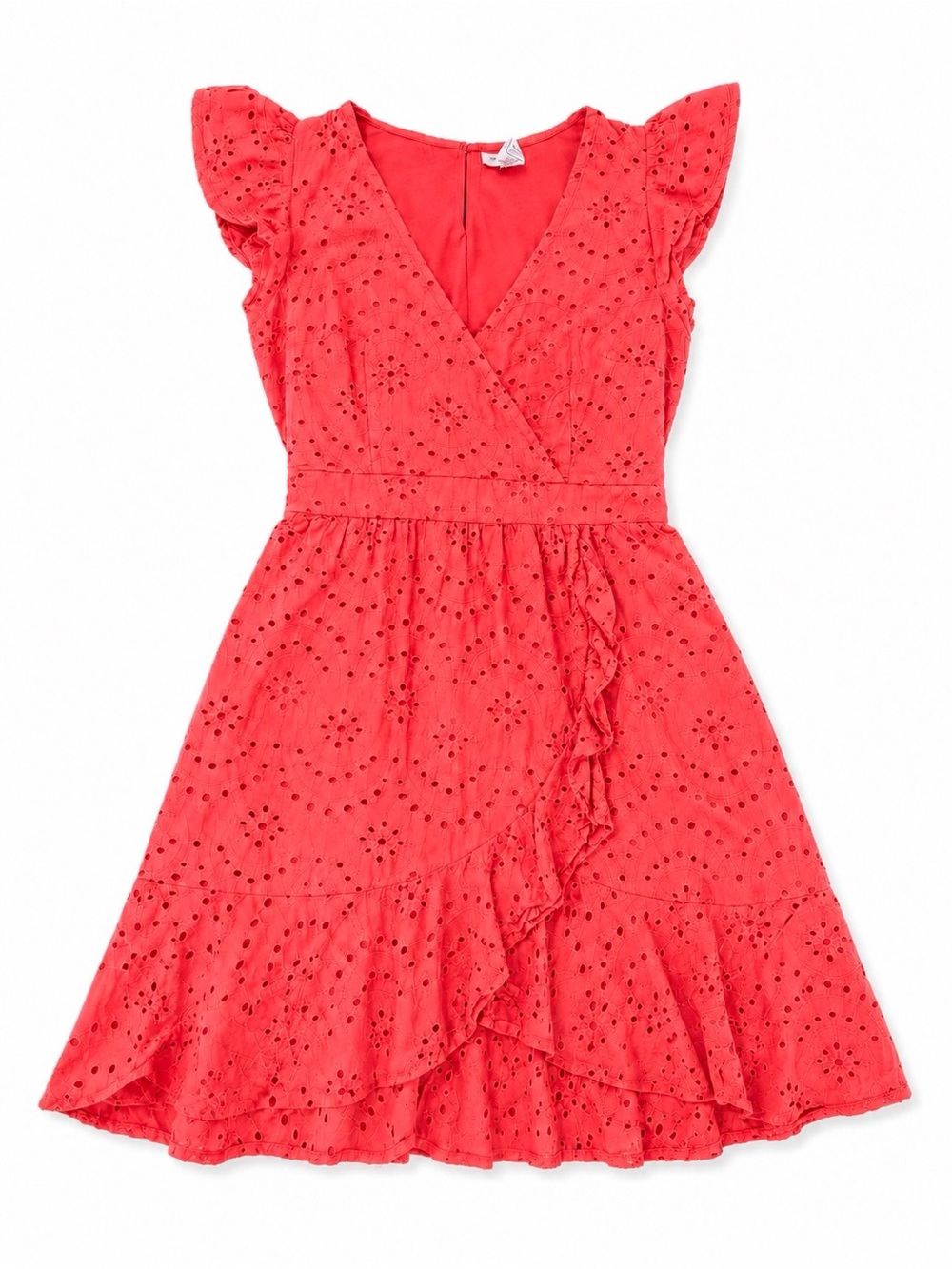 Japna 100% cotton Coral Wrap Eyelet Ruffle Dress